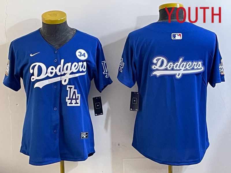 Youth Los Angeles Dodgers blank 2024 World series patch blue jersey 202411241->youth mlb jersey->Youth Jersey
